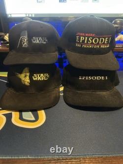 4 Vintage Star Wars Hats Epsiode One, Phantom Menace, Darth Vader, Yoda NEW