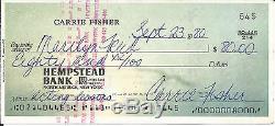 Carrie Fisher Star Wars Rare Great Vintage 1980 Signed Check For Acting Lessons