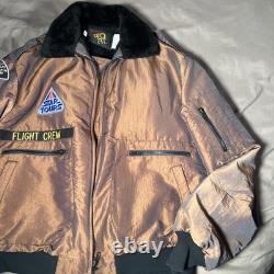 Disney Vintage Star Wars Tours Oil Slick Shearling Bomber Jacket Endor Express