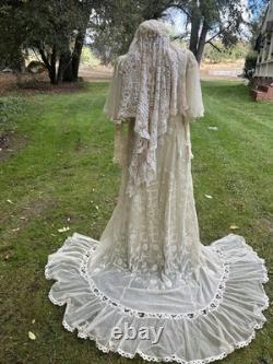 Edwardian Vintage Handmade Battenburg Lace Wedding Dress, Star Wars Replica