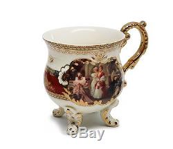 Euro Porcelain 12-pc Tea Cup Set Antique Red, 24K Gold Bone China Vintage Dining