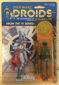 STAR WARS Vintage DROIDS Boba Fett MOC great condition ultra rare with coin