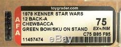 Star Wars Vintage Chewbacca 12 Back SKU on Footer and Green Bow AFA 1978 NR