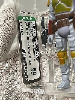 Star Wars Vintage PBP Boba Fett loose AFA 80 / Tri-Logo Light Blue Painted Knee