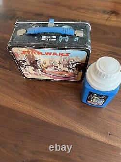 VINTAGE 1977 STAR WARS X-WING METAL LUNCH BOX WithTHERMOS King-Seeley Thermos Co