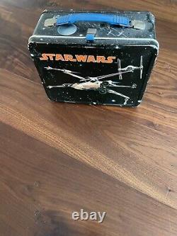 VINTAGE 1977 STAR WARS X-WING METAL LUNCH BOX WithTHERMOS King-Seeley Thermos Co