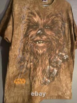 VTG 1997 Liquid Blue Star Wars Chewbacca All Over Print T-Shirt Tee Sz Large L
