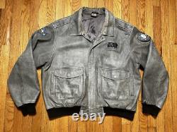 VTG Star Wars Episode One Distressed Leather Aviator Bomber Jacket Men's XL