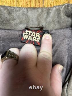 VTG Star Wars Episode One Distressed Leather Aviator Bomber Jacket Men's XL