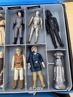 Vintage 1977 Kenner Star Wars Lot Mini Vinyl Collectors Case & 15 Action Figures