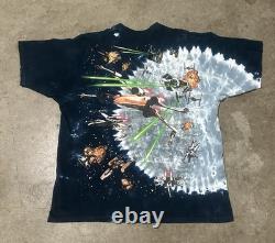 Vintage 1997 Star Wars Liquid Blue AOP Shirt Millennium Falcon Death Star Large