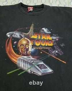 Vintage 90s Disney Disneyland Star Tours T Shirt Star Wars C3PO Ride Movie XL