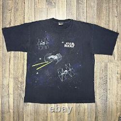 Vintage 90s Star Wars All Over Shirt Sz XL Death Star Millennium Falcon AOP