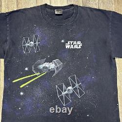 Vintage 90s Star Wars All Over Shirt Sz XL Death Star Millennium Falcon AOP