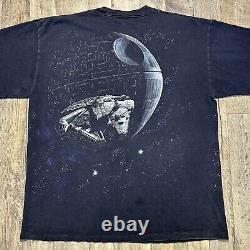 Vintage 90s Star Wars All Over Shirt Sz XL Death Star Millennium Falcon AOP