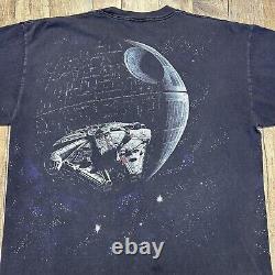 Vintage 90s Star Wars All Over Shirt Sz XL Death Star Millennium Falcon AOP