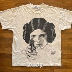 Vintage 90s Star Wars Princess Leia Stipple Art Print T-Shirt Men's L