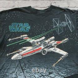 Vintage 90s Star Wars X-Wing Tie Fighter Shirt XL L Tshirt AOP All Over Print