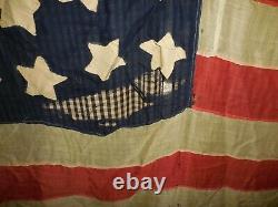 Vintage Antique American 35 Star Flag Civil War Era Hand Sewn 84 x 68