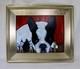 Vintage Framed Boston Terrier Dog Portrait With Star Wars Figurines Oil Painting