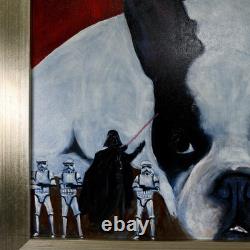 Vintage Framed Boston Terrier Dog Portrait With Star Wars Figurines Oil Painting