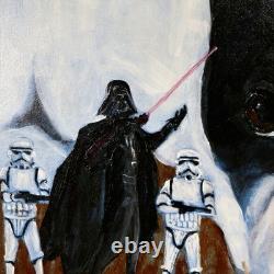 Vintage Framed Boston Terrier Dog Portrait With Star Wars Figurines Oil Painting