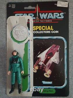Vintage Kenner Star Wars A-Wing Pilot Complete with Coin and card Last 17 hg