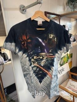 Vintage Liquid Blue Star Wars Episode 1 The Phantom Menace Tie Dye T-Shirt Med