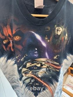 Vintage Liquid Blue Star Wars Episode 1 The Phantom Menace Tie Dye T-Shirt Med
