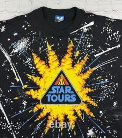 Vintage Star Tours Star Wars Disney AOP Single Stitch T-shirt size XL