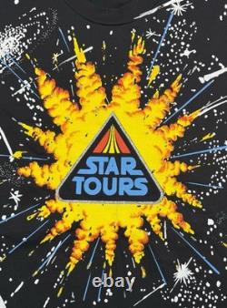 Vintage Star Tours Star Wars Disney AOP Single Stitch T-shirt size XL