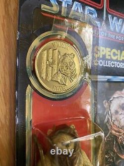 Vintage Star Wars 1984 POTF Ewok Warok Figure with coin SEALED Unpunched