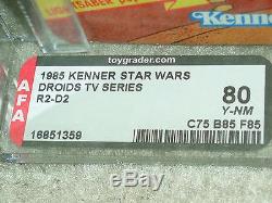 Vintage Star Wars 1985 AFA 80 RARE R2-D2 DROIDS CARTOON TV SERIES card back MOC