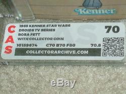 Vintage Star Wars 1985 CAS/AFA 70 BOBA FETT DROIDS Kenner Card Back MOC CLR BUB