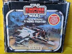 Vintage Star Wars BATTLE DAMAGED X WING FIGHTER w box working Kenner 1978