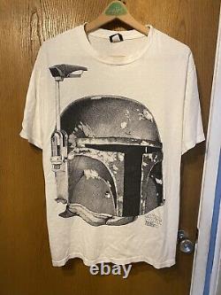 Vintage Star Wars Boba Fett White X-Large T-Shirt USA Made Cotton Regular