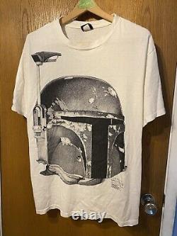 Vintage Star Wars Boba Fett White X-Large T-Shirt USA Made Cotton Regular