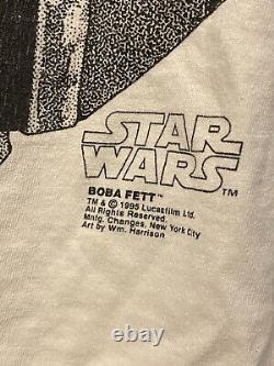 Vintage Star Wars Boba Fett White X-Large T-Shirt USA Made Cotton Regular