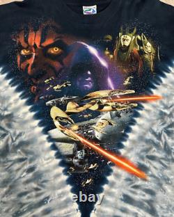 Vintage Star Wars Episode 1 The Phantom Menace Liquid Blue Tie-Dye T-Shirt XL