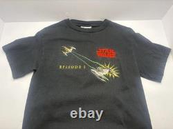 Vintage Star Wars Episode One I Lee Sport Black L T-Shirt Embroidered 90s Rare