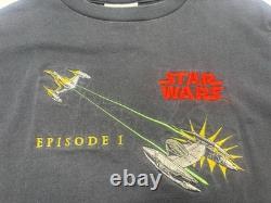 Vintage Star Wars Episode One I Lee Sport Black L T-Shirt Embroidered 90s Rare