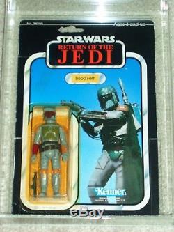 Vintage Star Wars KENNER 1983 AFA 80 BOBA FETT Tatooine ROTJ 77 back-A MOC