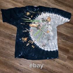 Vintage Star Wars Liquid Blue T-shirt Millennium Falcon Death Star AOP 1997 -XL