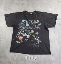 Vintage Star Wars T-shirt Black Faded 90s Changes Made In USA sz L