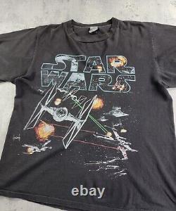 Vintage Star Wars T-shirt Black Faded 90s Changes Made In USA sz L