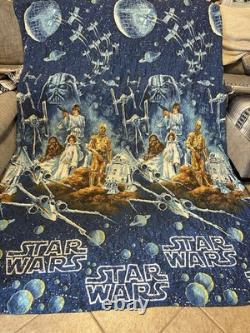 Vintage Star Wars quilted blanket with original trilogy characters and ships