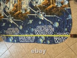 Vintage Star Wars quilted blanket with original trilogy characters and ships